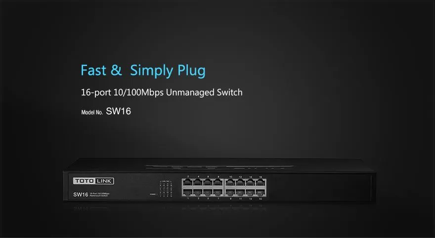 Totolink SW16 | Switch | 16x RJ45 100Mb/s, Kryt Rack, neřízený Warstwa przełączania2