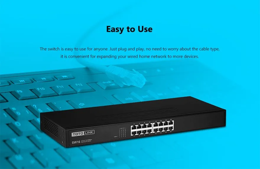 Totolink SW16 | Switch | 16x RJ45 100Mb/s, Kryt Rack, neřízený 7