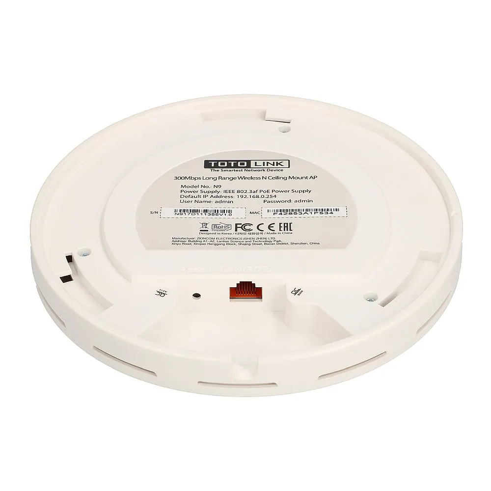Totolink N9 | Punto de acceso | 300Mb/s, 2,4GHz, PoE, 1x RJ45 100Mb/s, 2x dBi Ilość portów WANNie dotyczy