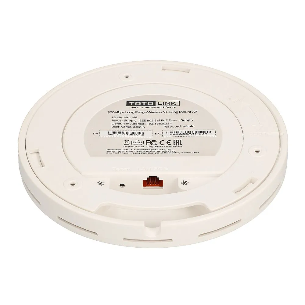 Totolink N9 | Punto de acceso | 300Mb/s, 2,4GHz, PoE, 1x RJ45 100Mb/s, 2x dBi Standard sieci LANFast Ethernet 10/100Mb/s