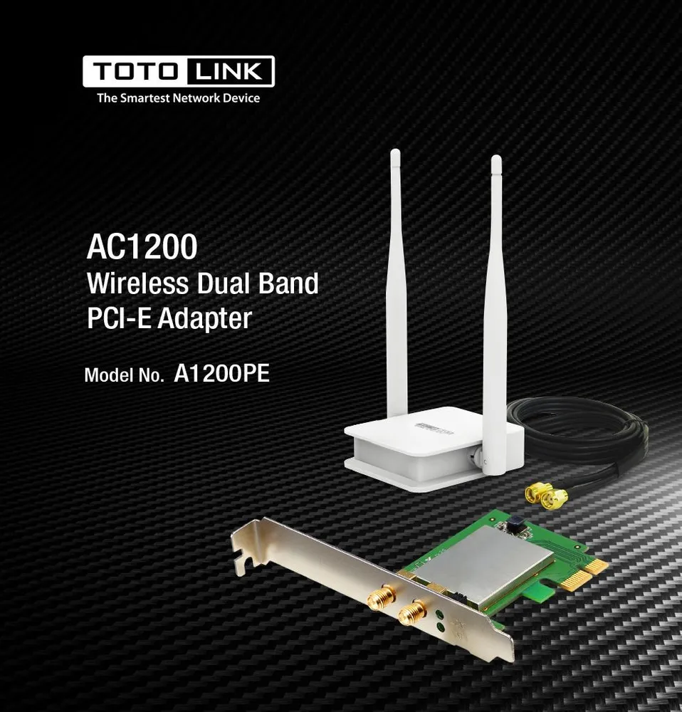 Totolink A1200PE | Síťová karta | AC1200, Dual Band, PCI-E, 2x anténa 5dBi Ilość portów WANNie dotyczy