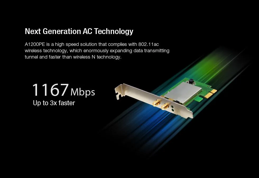Totolink A1200PE | Síťová karta | AC1200, Dual Band, PCI-E, 2x anténa 5dBi Maksymalna prędkość transmisji bezprzewodowej1200 Mb/s