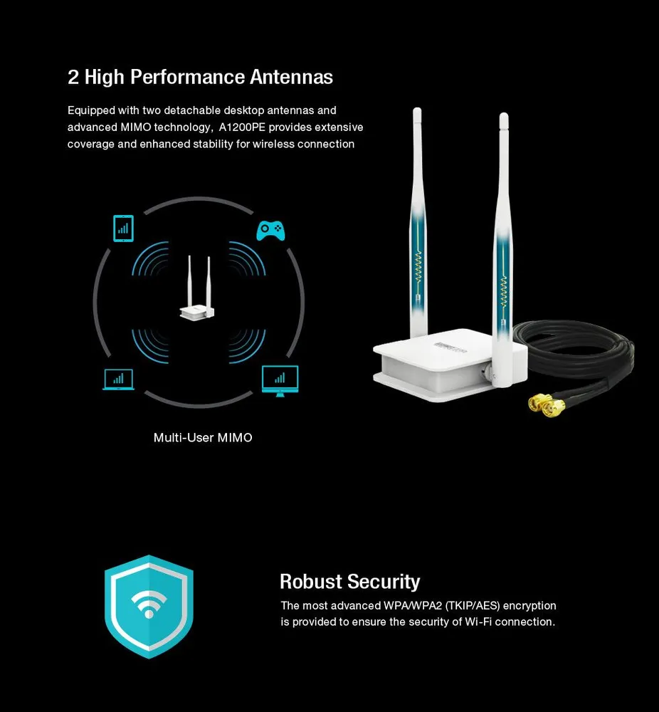Totolink A1200PE | Síťová karta | AC1200, Dual Band, PCI-E, 2x anténa 5dBi Standardy sieci bezprzewodowejIEEE 802.11ac