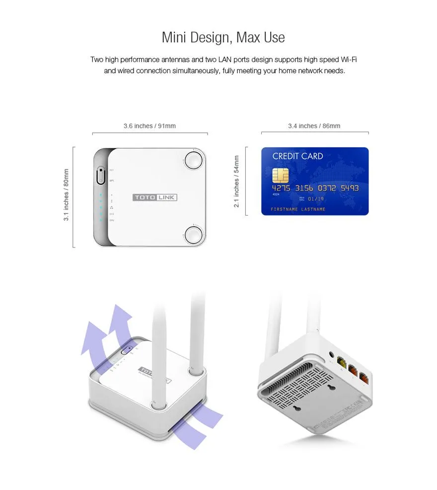 Totolink A3 | Router WiFi | AC1200, Dual Band, MIMO, 3x RJ45 100Mb/s 12