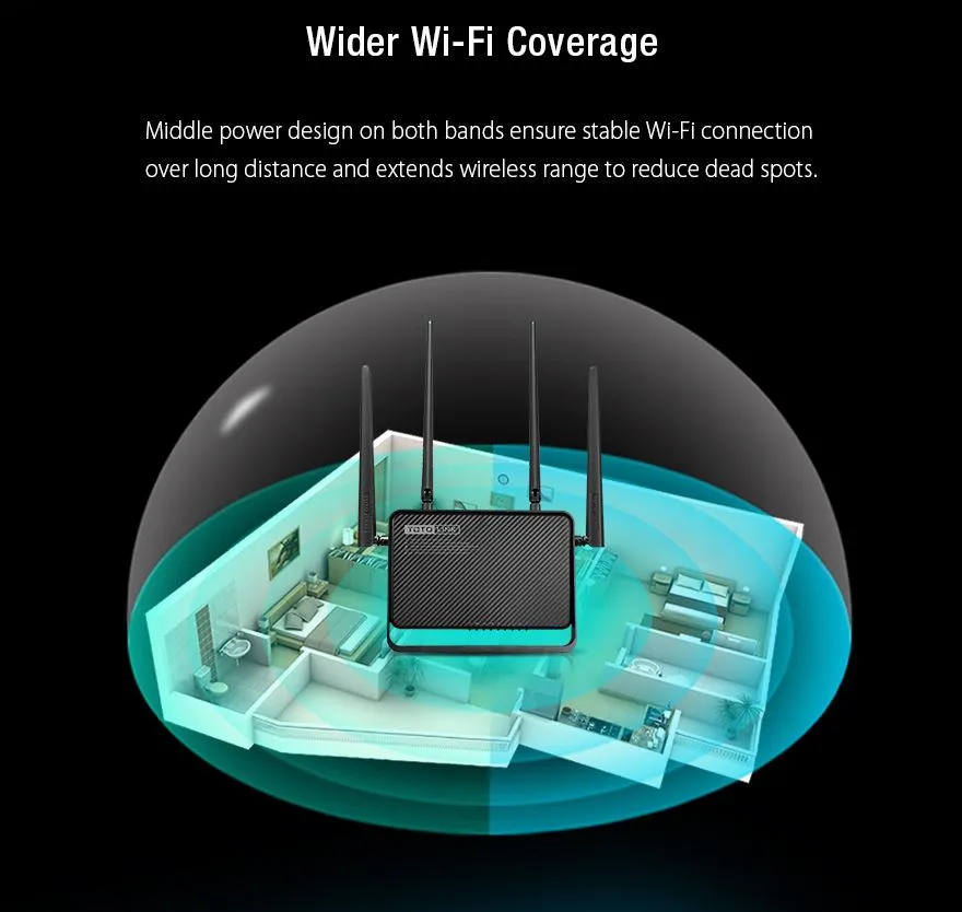 Totolink A3000RU | WiFi Router | AC1200, Dual Band, MU-MIMO, 5x RJ45 1000Mb/s, 1x USB Odkręcane antenyNie