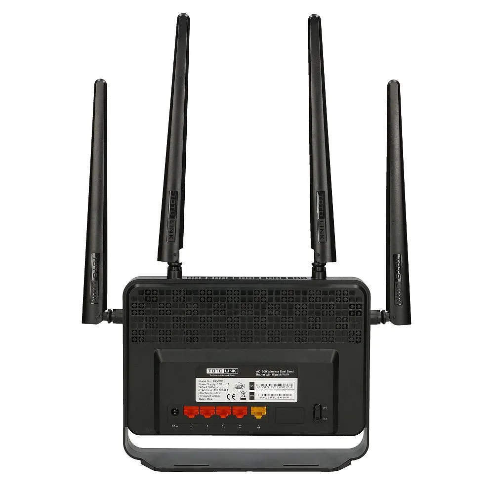 Totolink A950RG | WiFi Router | AC1200, Dual Band, MU-MIMO, 1x RJ45 1000Mb/s, 4x RJ45 100Mb/s Maksymalna prędkość transmisji bezprzewodowej1200 Mb/s