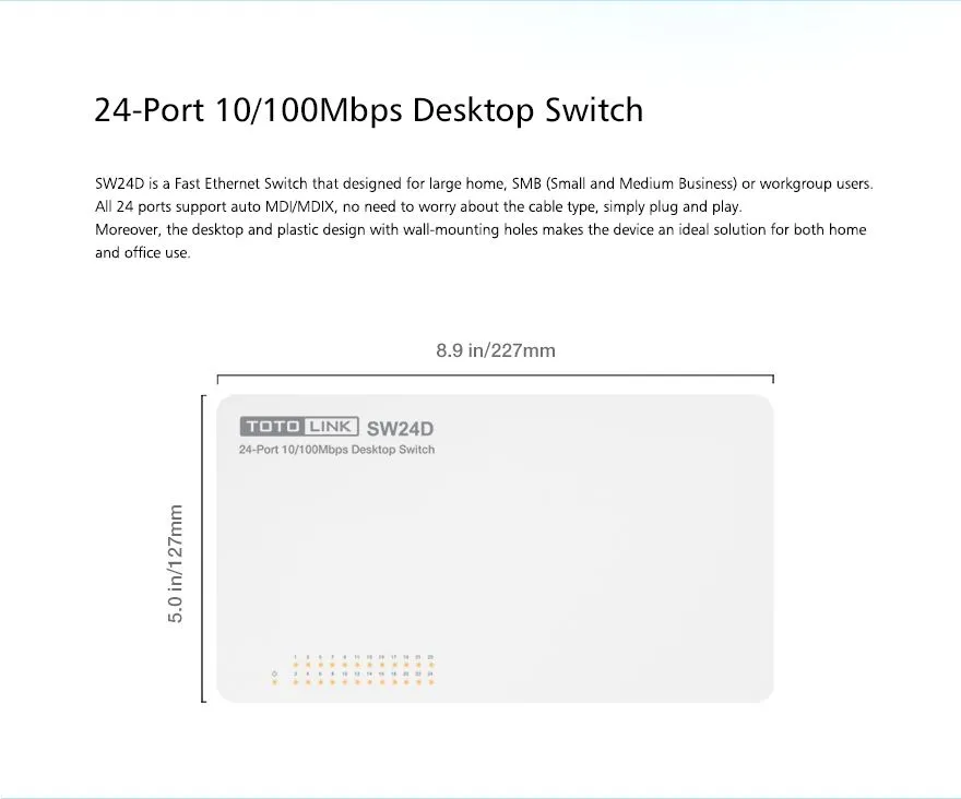 Totolink SW24D | Switch | 24x RJ45 100Mb/s, Kryt Desktop, neřízený 5