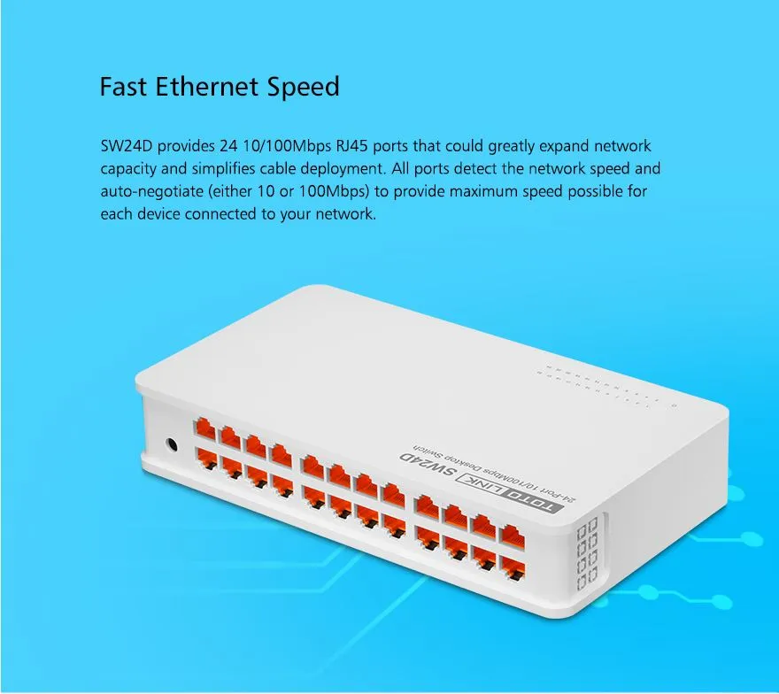 Totolink SW24D | Switch | 24x RJ45 100Mb/s, Kryt Desktop, neřízený 6