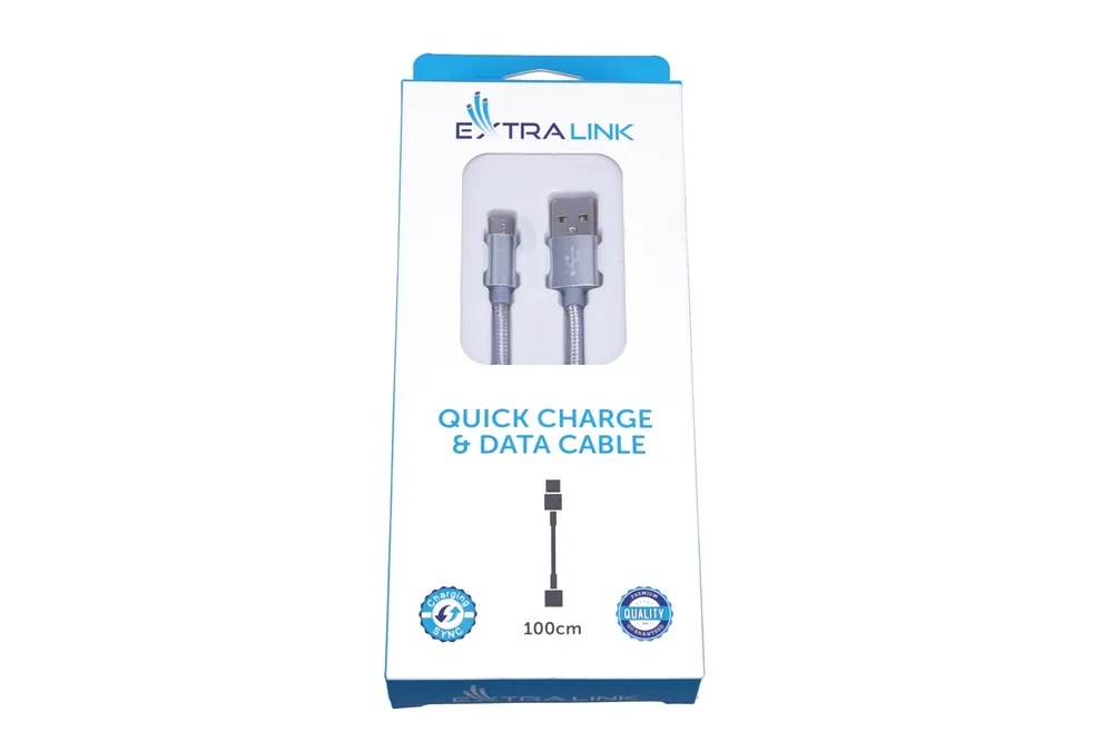 Extralink | Kabel s konektorem MicroUSB | pro chytré telefony ANDROID, 2A, délka 1M, Pletený, vyztužený, stříbrný 4