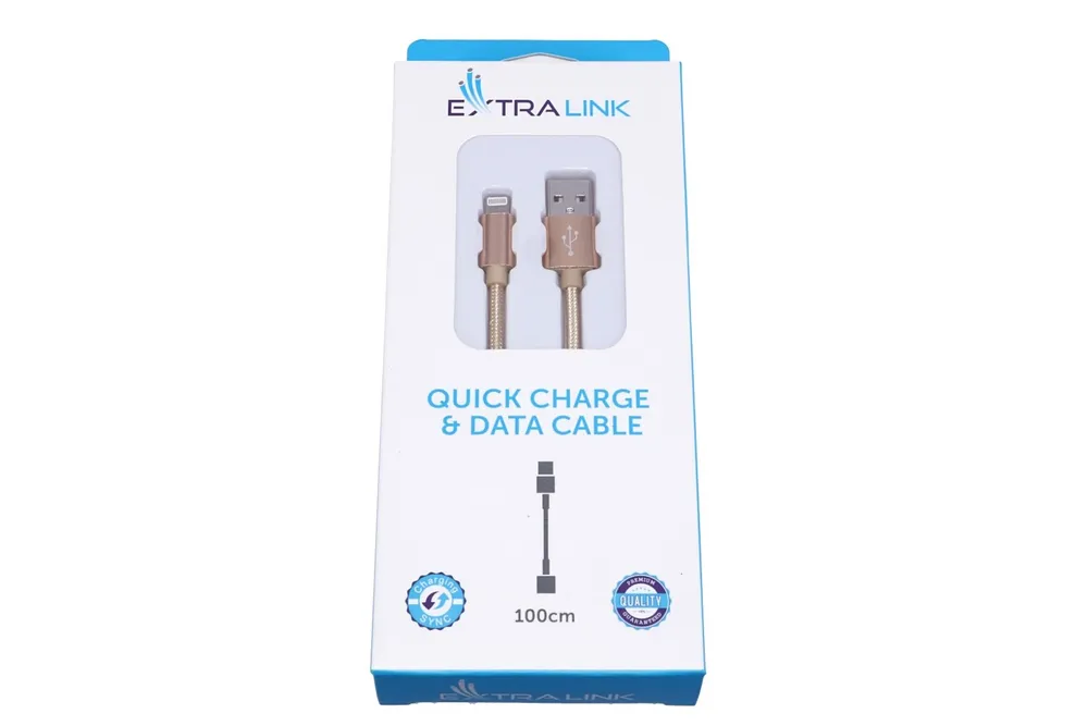 Extralink | Lightning cable | for IPHONE, max. 2A, rice cotton mesh, 1m, gold 4