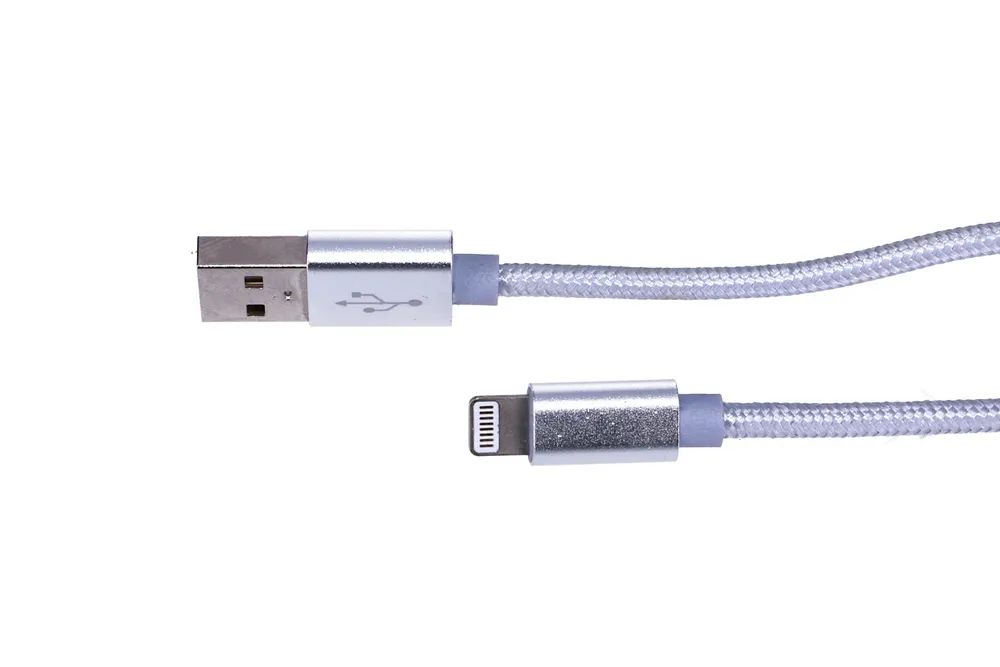 Extralink | Kabel s konektorem Lightning | pro chytré telefony IPHONE, max. proud 2A, vyztužený, délka 1m, stříbrný 0