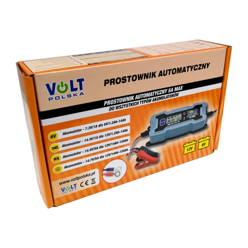 5A 6V / 12V | Retificador automático | com display LCD, 60W, IP65 Napięcie wyjściowe6V