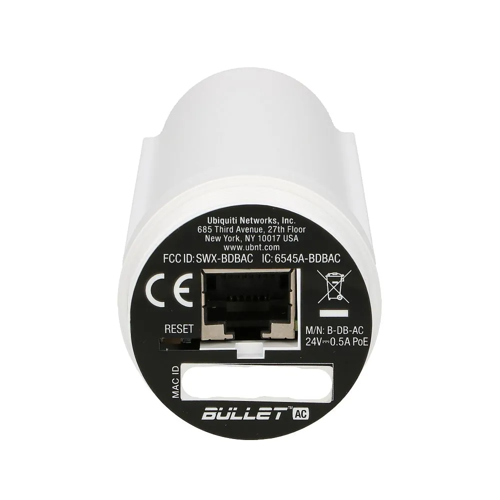 Ubiquiti B-DB-AC | CPE | Bullet AC, 2,4GHz, 5GHz, 1x RJ45 1000Mb/s Rodzaj zasilania urządzeniaPassive PoE