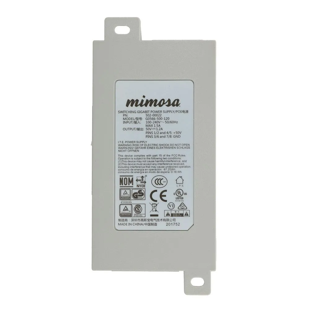 Mimosa PoE 56V | PoE Fuente de alimentación | 1Gbps, para B11, B5, B5c, B24 Typ wyjścia zasilaczaPoE 1Gb/s