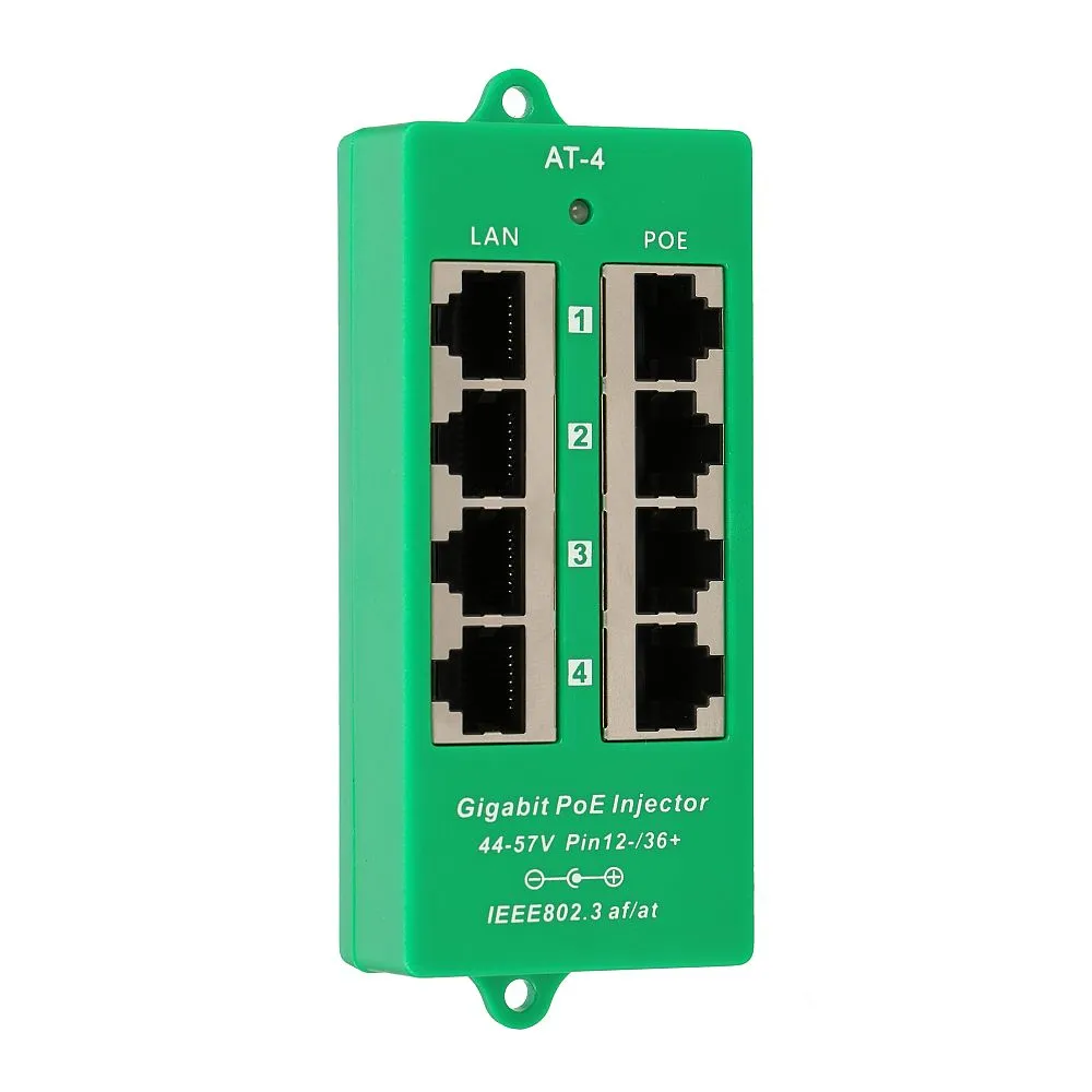Extralink 4 Puertos | Gigabit PoE Inyector | Activo, 4 puertos Gigabit 802.3at/af, Modo A Typ montażuŚcienny