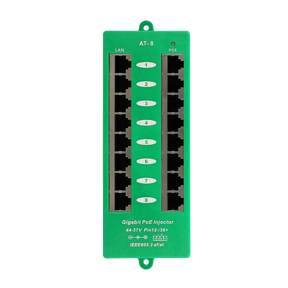 Extralink 8 Puertos | Gigabit PoE Inyector | Active, 8 puertos Gigabit 802.3at/af, Modo A Typ montażuŚcienny