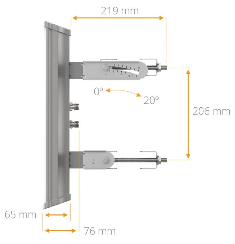 Mimosa N5-45X2 | Antena sectorial | 19dBi, 45st, 4,9-6,4 GHz, 2x N-hembra Częstotliwość anteny6 GHz