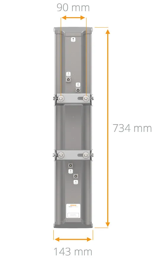 Mimosa N5-45X4 | Antena sectorial | 22dBi, 45st, 4,9-6,4 GHz, Beamforming, 4x N-hembra Zysk energetyczny21dBi - 30dBi
