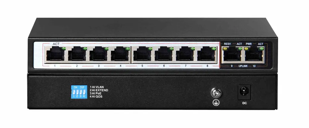 Extralink PERSES | Switch PoE | 8x Gigabit PoE/PoE+, 2x RJ45 Uplink Gigabit, 96W Standard sieci LANGigabit Ethernet 10/100/1000 Mb/s