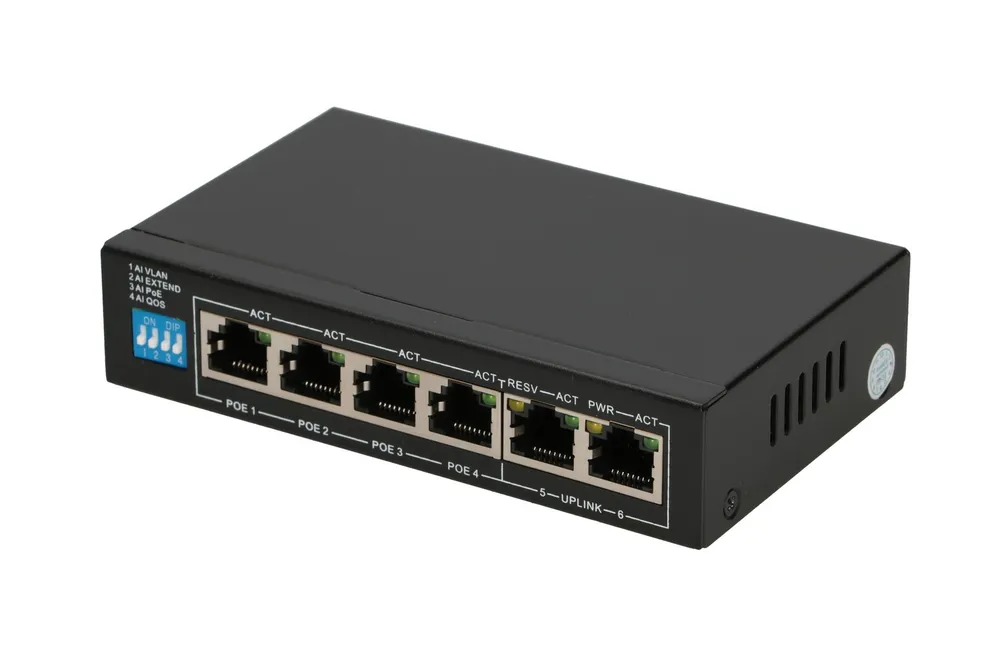 Extralink EUROS V2 | PoE Switch | 4x 100Mb/s PoE/PoE+, 2x RJ45 Uplink 100Mb/s, 60W Typ obudowyDesktop
