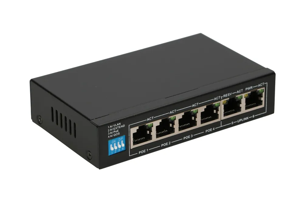 Extralink EUROS V2 | PoE Switch | 4x 100Mb/s PoE/PoE+, 2x RJ45 Uplink 100Mb/s, 60W Warstwa przełączania2
