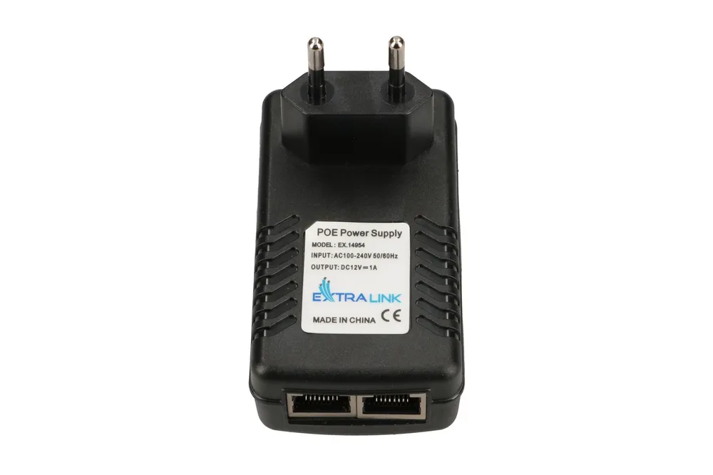 Extralink POE-12-12W | Zasilacz PoE | 12V, 1A, 12W, wtyk do gniazda elektrycznego Typ wyjścia zasilaczaPoE 100Mb/s