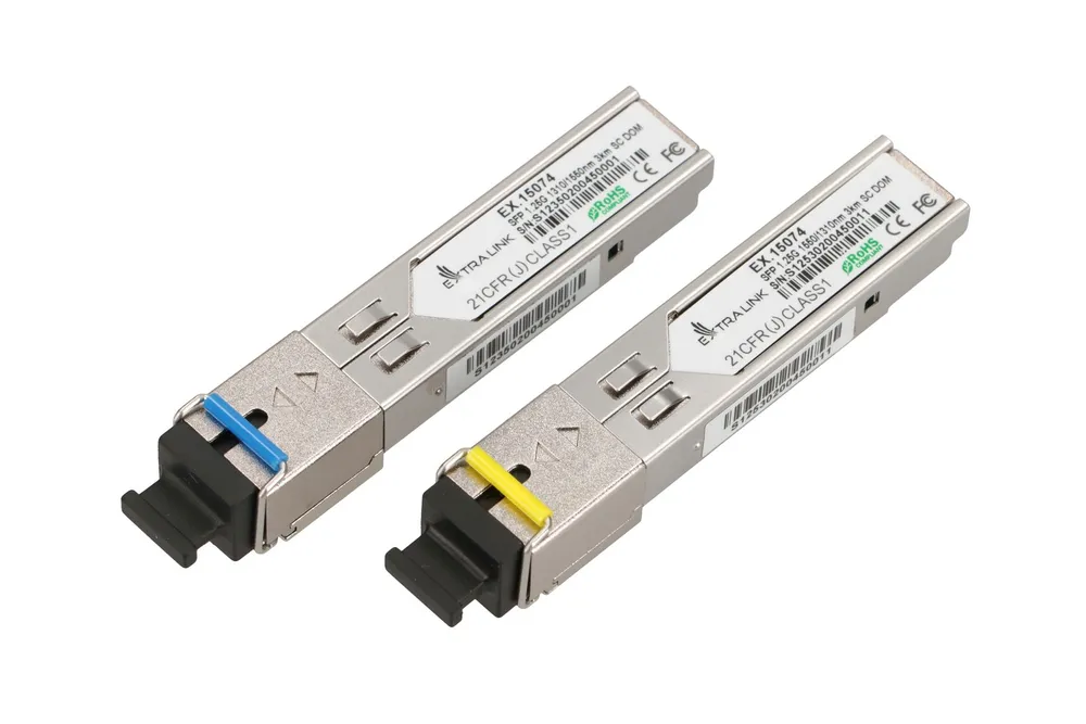Extralink SFP 1.25G | SFP WDM Módulo | 1,25Gbps, 1310/1550nm, single mode, 3km, SC, DOM, pair, dedicado para HP/Aruba Dystans transmisji1-3km