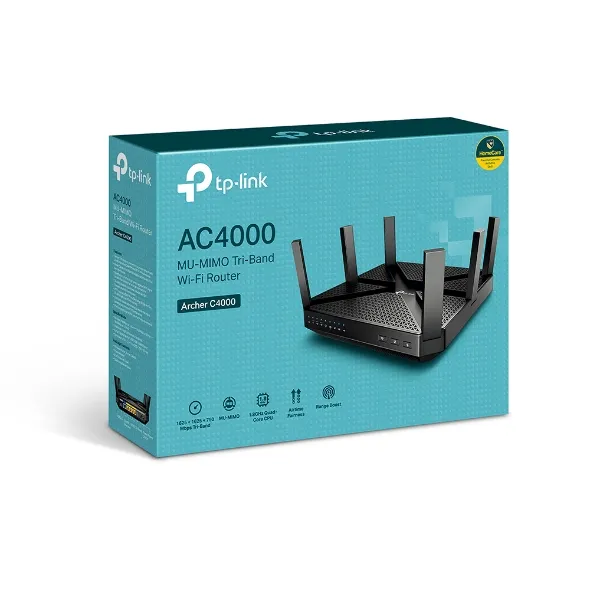 TP-Link Archer C4000 | WiFi Router | AC4000, MU-MIMO, Tri-Band, 5x RJ45 1000Mb/s, 2x USB Maksymalna prędkość transmisji bezprzewodowej4000 Mb/s