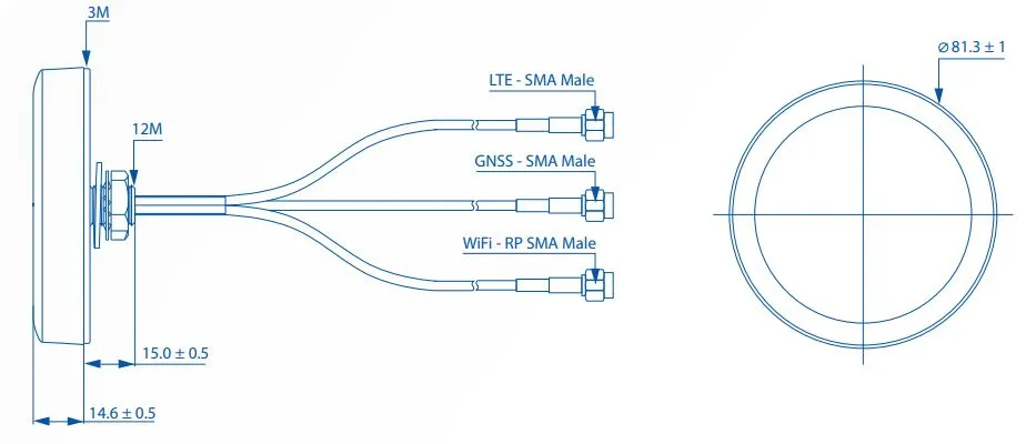 Teltonika 003R-00254 | Antena combinada | SISO LTE / GPS / WIFI, montaje en techo con 2x SMA y 1x RP-SMA Zysk energetyczny<10 dBi