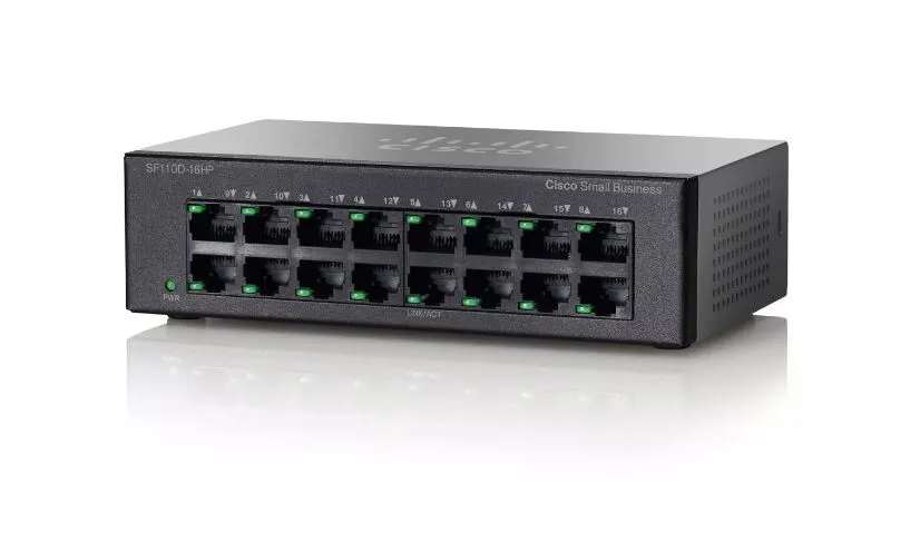 Cisco SF110D-16 | Switch | 16x 100Mb/s, Desktop Ilość portów PoEBrak portów PoE