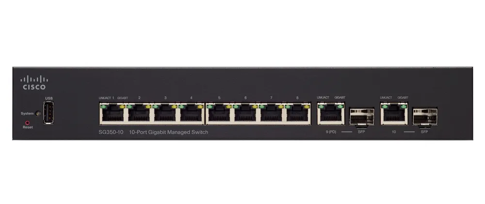Cisco SG350-10 | Switch | 8x 1000Mb/s, 2x Combo(RJ45/SFP), gestionado Standard sieci LANGigabit Ethernet 10/100/1000 Mb/s