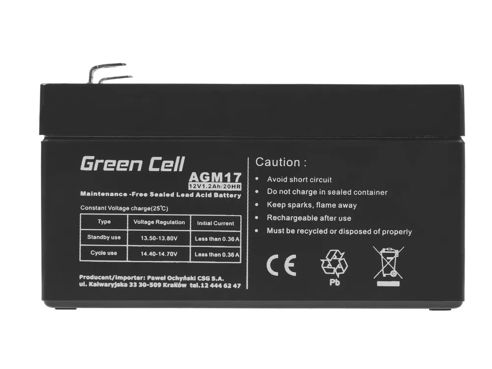 Green Cell AGM 12V 1.2Ah | Batería | de libre mantenimiento Typ akumulatoraAkumulator