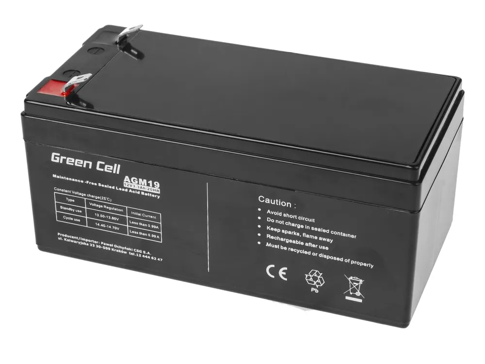 Green Cell AGM 12V 3.3Ah | Baterie | bezúdržbová Pojemność akumulatora<5 Ah