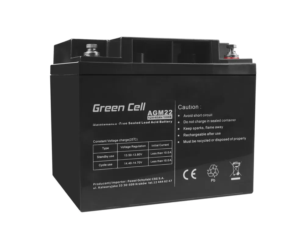 Green Cell AGM22 12V 40Ah | Batería | de libre mantenimiento Napięcie wyjściowe12V