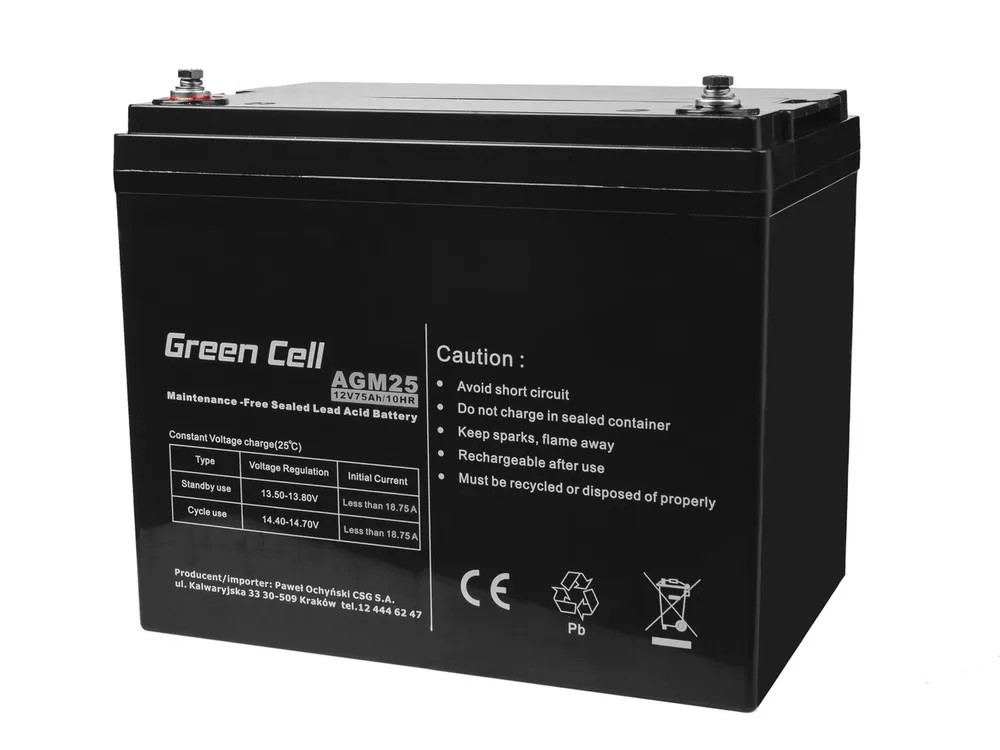 Green Cell AGM 12V 75Ah | Baterie | bezúdržbová Pojemność akumulatora75 Ah