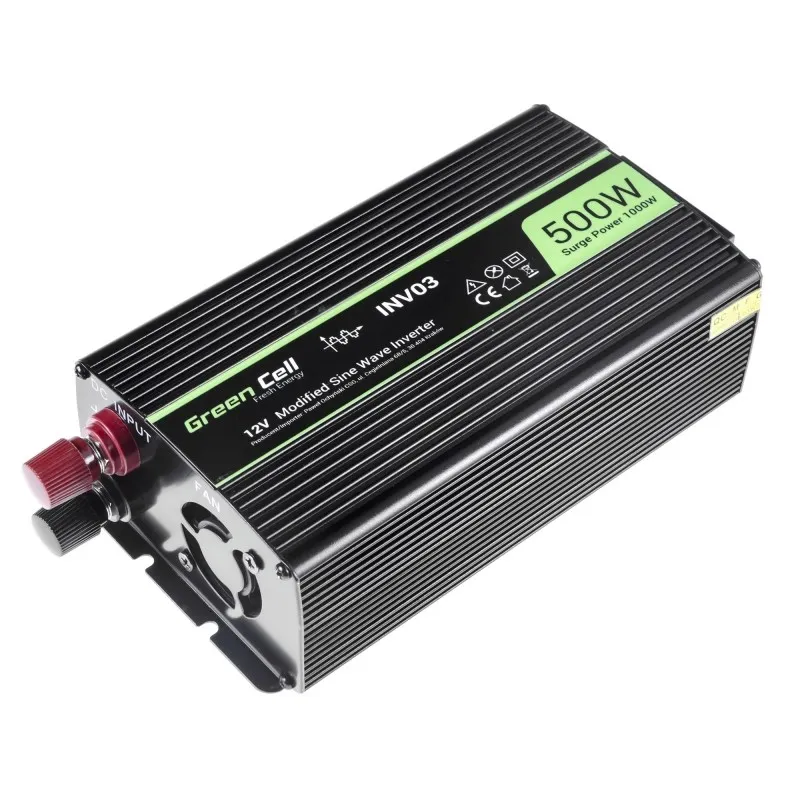Green Cell INV03DE | Convertidor de voltaje para coche | 12V, 500W Napięcie wyjściowe230V