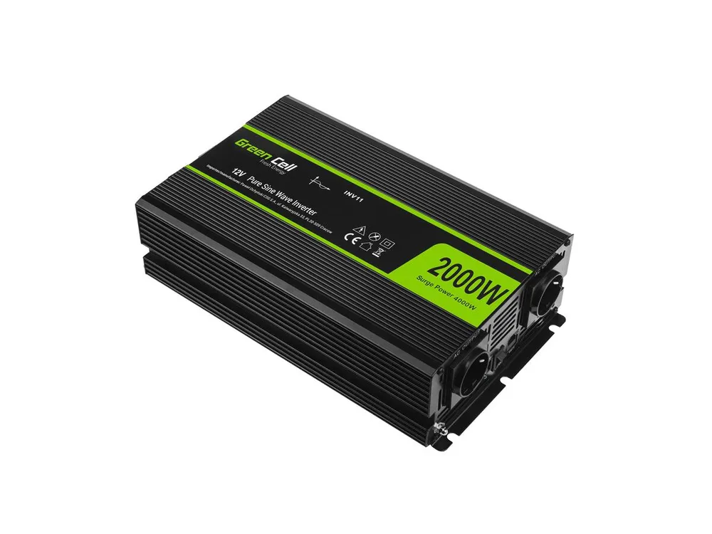 Green Cell INV11 | Převodník napětí |automobilový 12V, 2000W, čistý sinus Napięcie wyjściowe230V