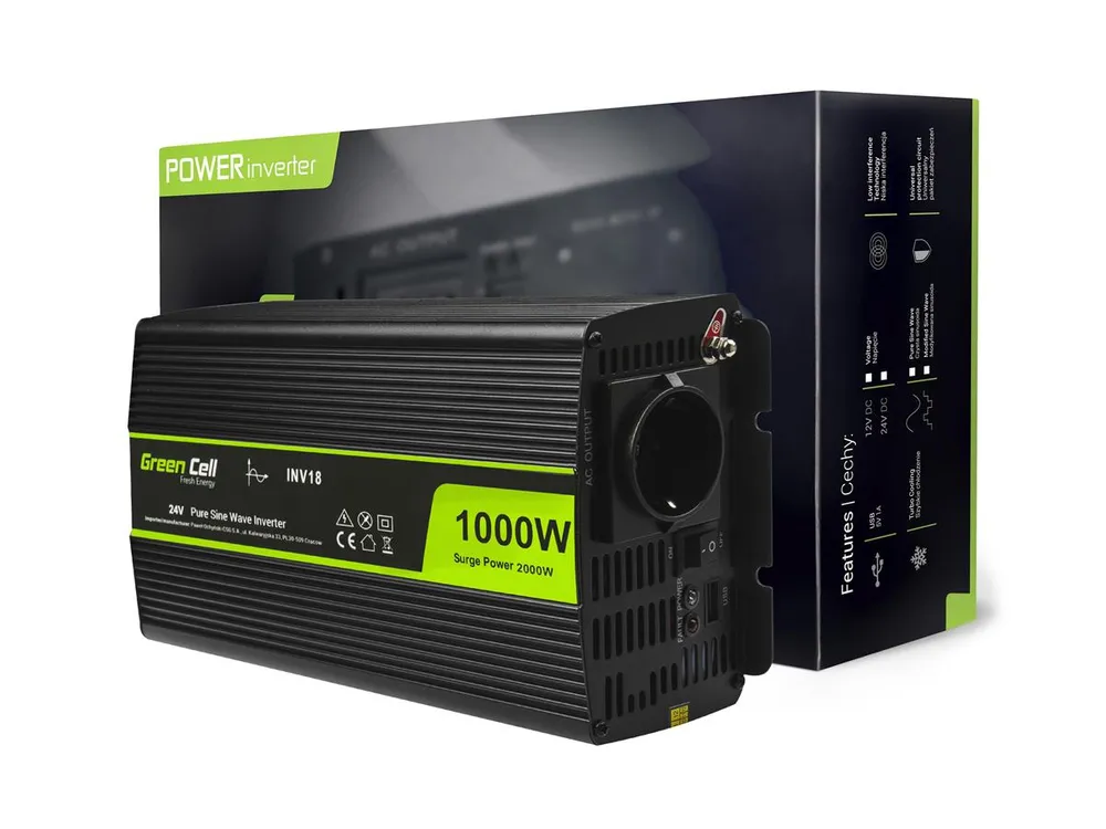 Green Cell INV18 | Convertidor de voltaje | 24V, 1000W, onda sinusoidal pura Napięcie wejściowe24V