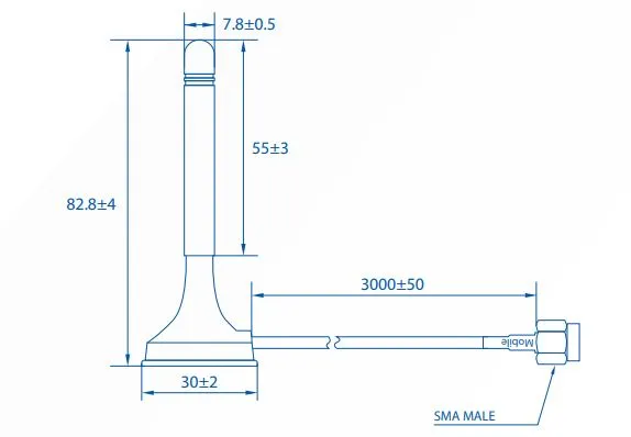 Teltonika 003R-00284 | Antena LTE | 1dBi, kabel 3m, magnes Typ antenyDookólna