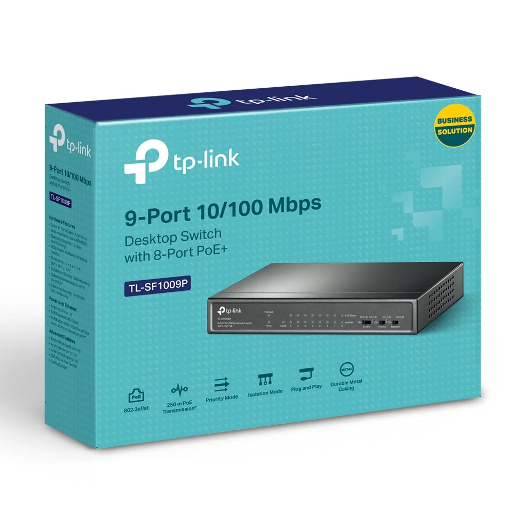 TP-LINK TL-SF1009P 9-PORT 10/100MBPS DESKTOP SWITCH WITH 8 PORT POE+ Standard sieci LANFast Ethernet 10/100Mb/s