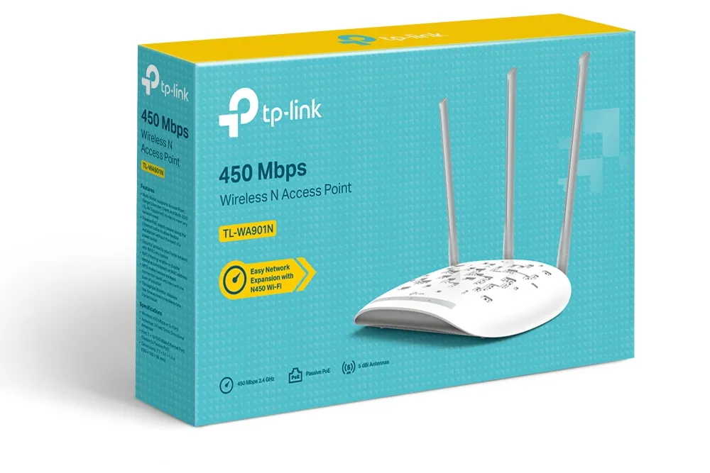 TP-LINK TL-WA901N WIRELESS N 450MBPS ACCESSPOINT Maksymalna prędkość transmisji bezprzewodowej450 Mb/s