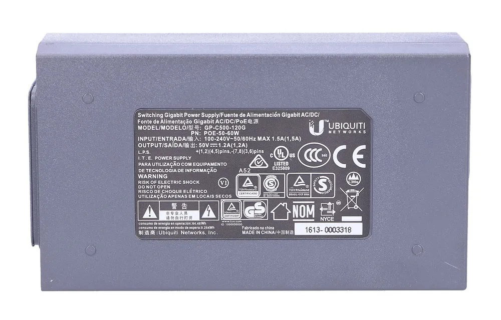 Ubiquiti POE-50-60W | Fuente de alimentación PoEy | 50V, 1,2A, 60W, dedicado para airFiber Typ wyjścia zasilaczaPoE 1Gb/s