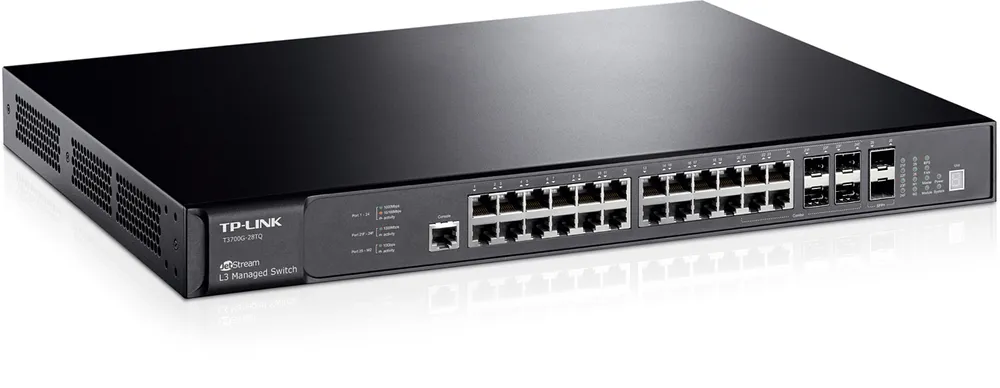 TP-Link T3700G-28TQ | Switch | 24x RJ45 1000Mb/s, 4x Combo SFP, 2x SFP+, Gestionado