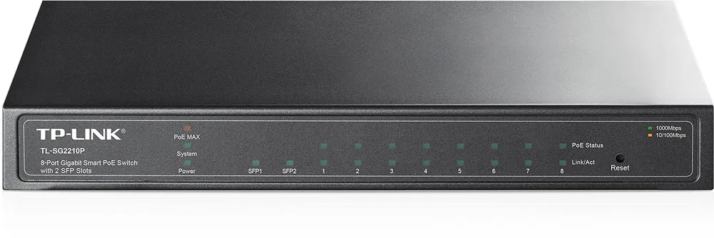 TP-Link TL-SG2210P | Switch | 8x RJ45 1000Mb/s PoE, 2x SFP, Desktop, Řízený, 53W