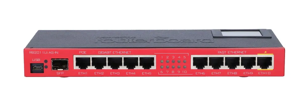 MikroTik RB2011UiAS-IN | Router | 5x RJ45 100Mb/s, 5x RJ45 1000Mb/s, 1x SFP, 1x USB, LCD