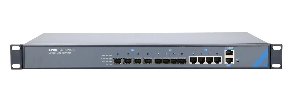 Extralink Raptor | OLT | EPON, 1U 19", 4x Gigabit PON, 4x Gigabit Uplink, 4x SFP