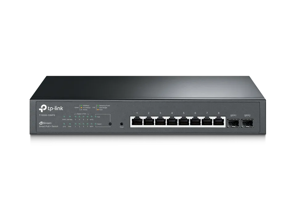TP-Link TL-T1500G-10MPS | Switch | 8x RJ45 1000Mb/s, 2x SFP, PoE+, Gestionado