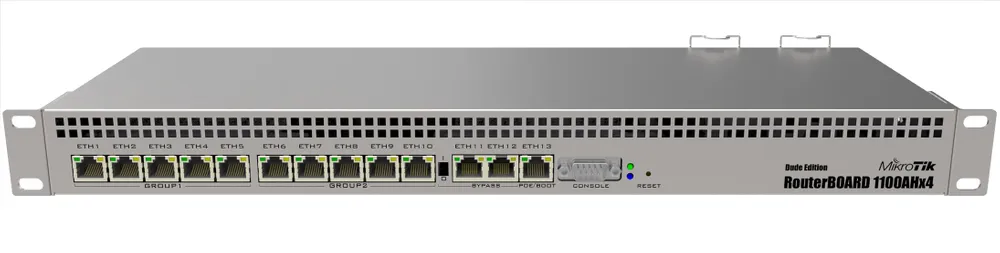 MikroTik RB1100AHx4 Dude Edition | Router | 13x RJ45 1000Mb/s, 1x microSD, 2x SATA, 2x M.2, 60GB dysk w zestawie