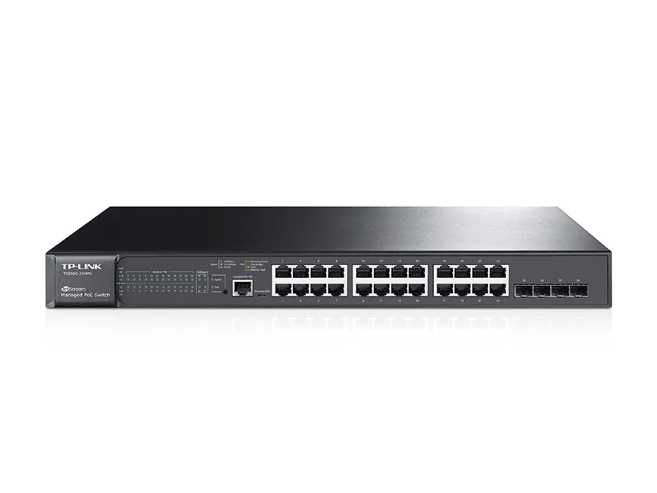 TP-Link T2600G-28MPS (TL-SG3424P) | Switch | 24x RJ45 1000Mb/s, 4x SFP, PoE+, Gestionado