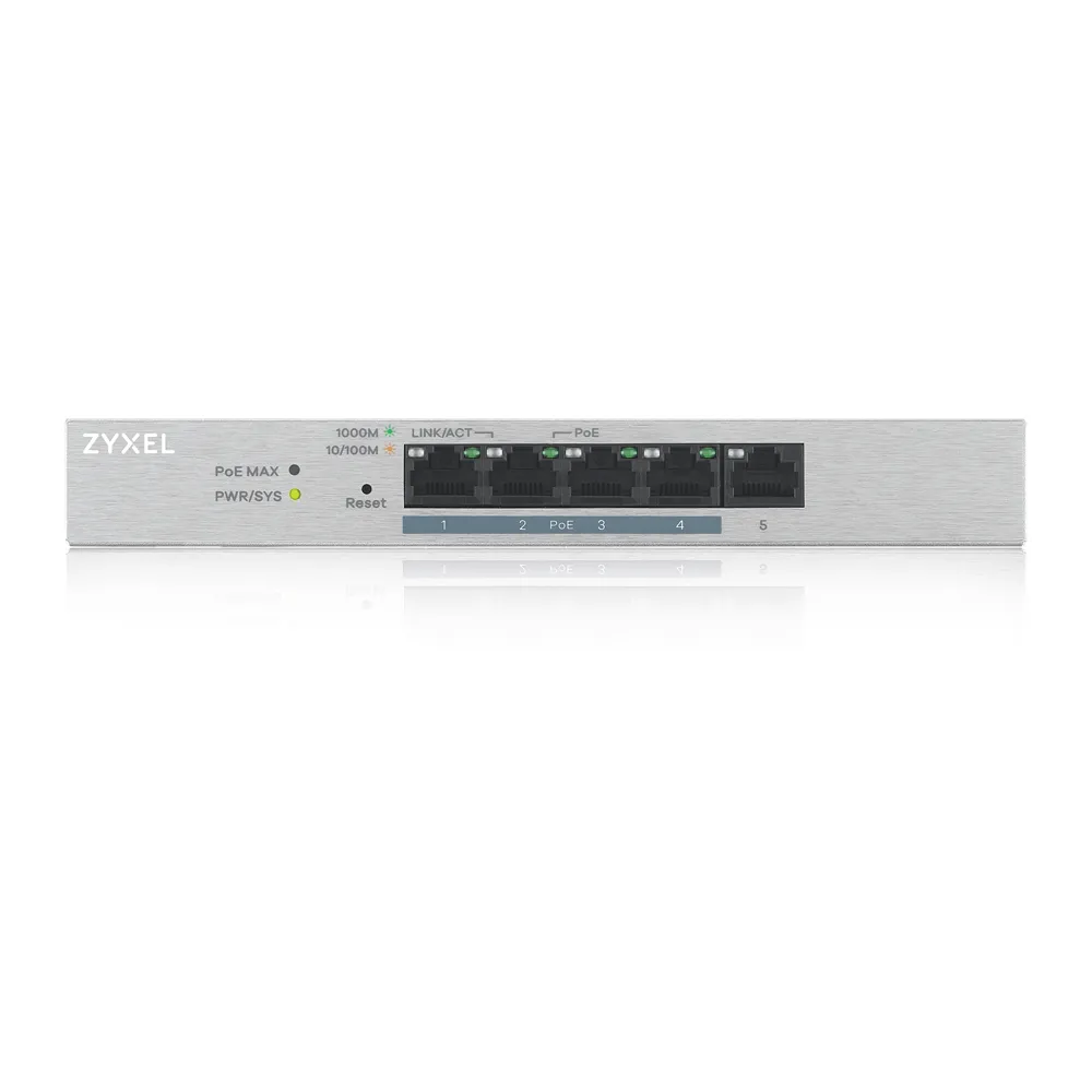 ZYXEL GS1200-5HPV2 5 PORT GIGABIT POE+ WEBMANAGED SWITCH, 4X POE, 60 WATT